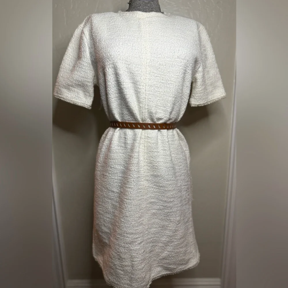 Zara Ivory Structured Jacquard Mini Dress with Raw Hem - NWOT - Picture 6 of 16